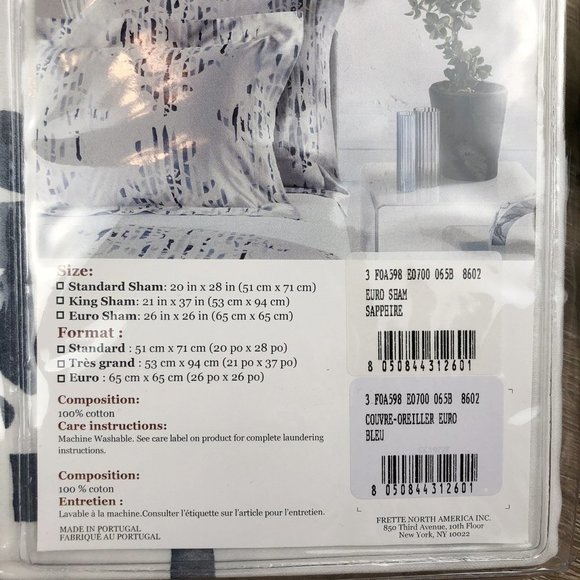 TWO Frette At Home Euro Pillow Shams in Sapphire - Picture 4 of 6